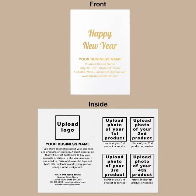 White Business Brand on New Year Foil Card Folienkarte (White business brand with products or services on Christmas folded foil card.)
