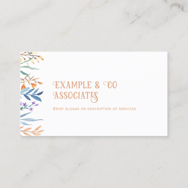 White Business Card, Orange und Blue Wildblumen Visitenkarte (Rückseite)