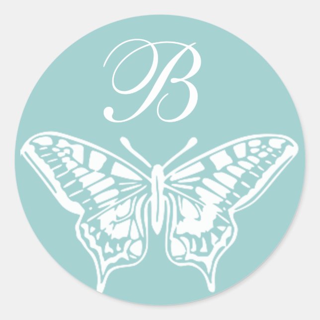 White Butterfly Anpassbare Monogram Aufkleber (Vorderseite)