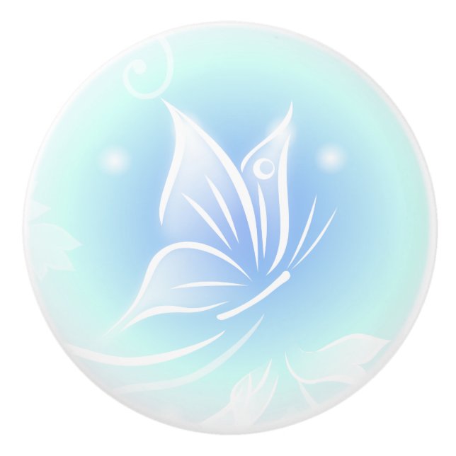 White Butterfly Blue Hübsch Keramikknauf (Vorderseite)