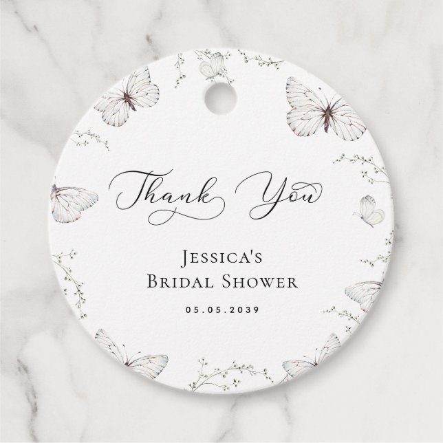 White Butterfly Garden Brautparty Vielen Dank Geschenkanhänger (Vorderseite)