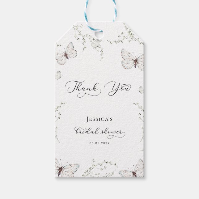 White Butterfly Garden Brautparty Vielen Dank Geschenkanhänger (Vorderseite)
