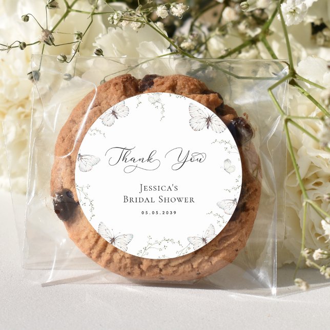 White Butterfly Garden Brautparty Vielen Dank Runder Aufkleber (Von Creator hochgeladen)