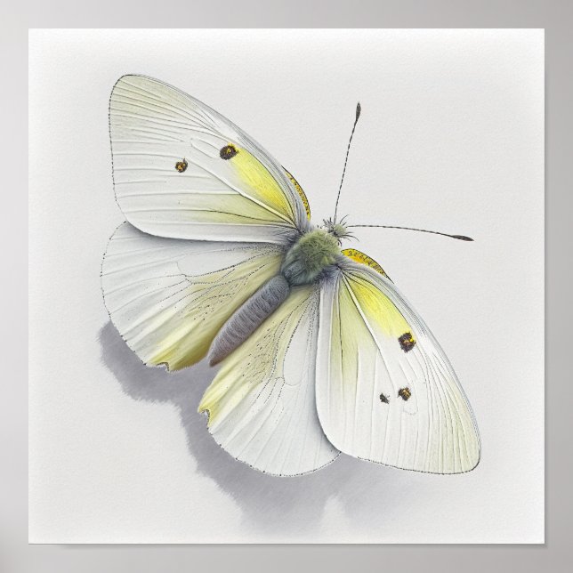 White Cabbage Butterfly Art Print Poster (Vorne)