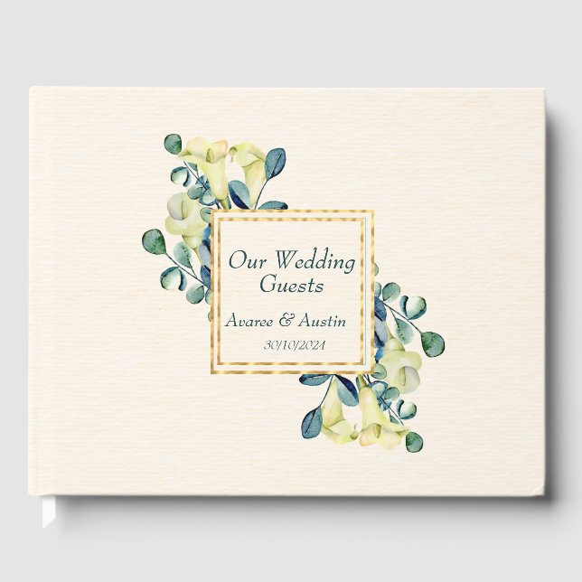 White Cala Lilies und Eukalyptus Wedding Gästebuch (Vorderseite)