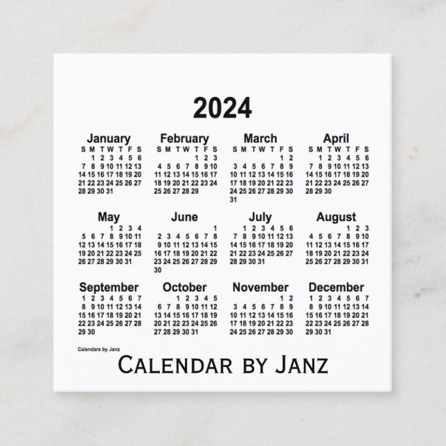 White Calendar by Janz Square Business Card 2024 Quadratische Visitenkarte (Vorderseite)