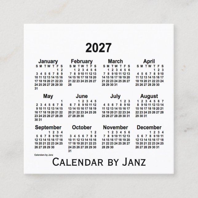 White Calendar by Janz Square Business Card 2027 Quadratische Visitenkarte (Vorderseite)