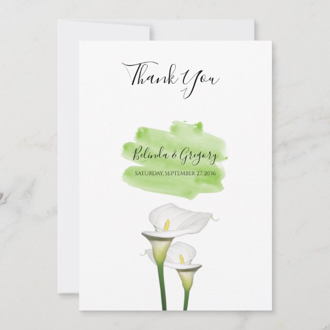 White Calla Lilies Watercolor Wedding Dankeskarte (Rückseite)