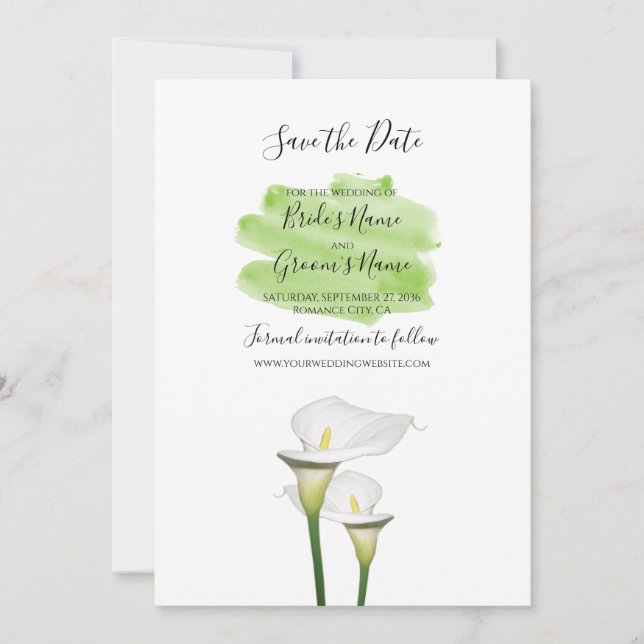 White Calla Lilies Watercolor Wedding Save The Date (Vorderseite)