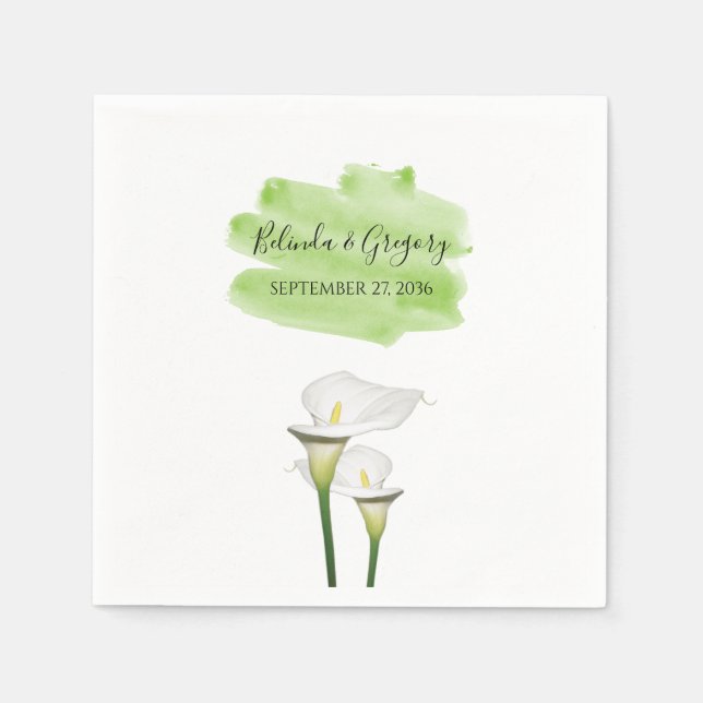 White Calla Lilies Watercolor Wedding Serviette (Vorderseite)