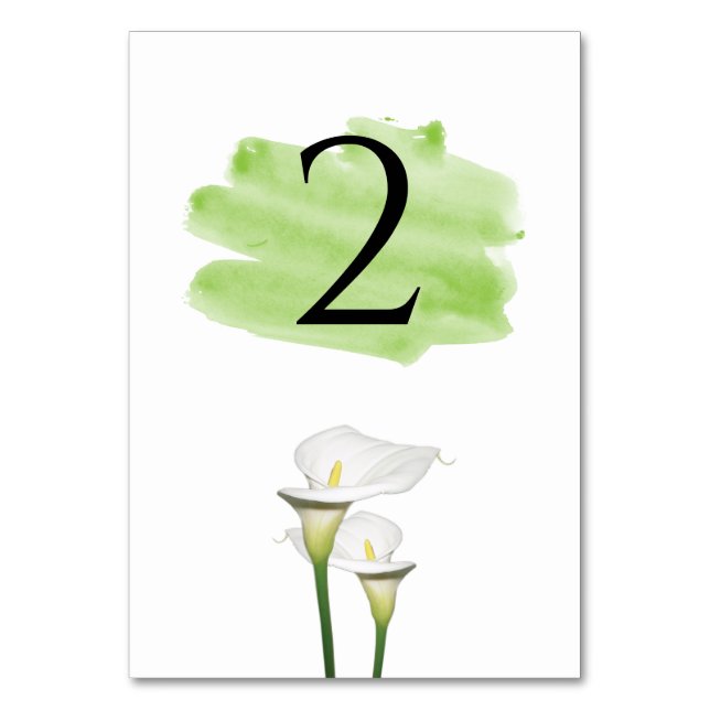 White Calla Lilies Watercolor Wedding Tischnummer (Vorderseite)