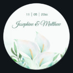 White Calla Lilly Floral Wedding Stickers<br><div class="desc">Diese Hochzeitsaufkleber weisen weiße, Aquarelllien-Blume auf. Sie können diese Aufkleber mit Ihren Namen und Ihrem Hochzeitstermin personalisieren. Klicken Sie auf die Schaltfläche "Anpassen", um weitere Optionen zu erhalten, wenn Sie die Textgröße ändern oder einen zusätzlichen Text hinzufügen möchten. Diese Aufkleber eignen sich ideal für die Verwendung als Umschlag Aufkleber-Aufkleber oder...</div>