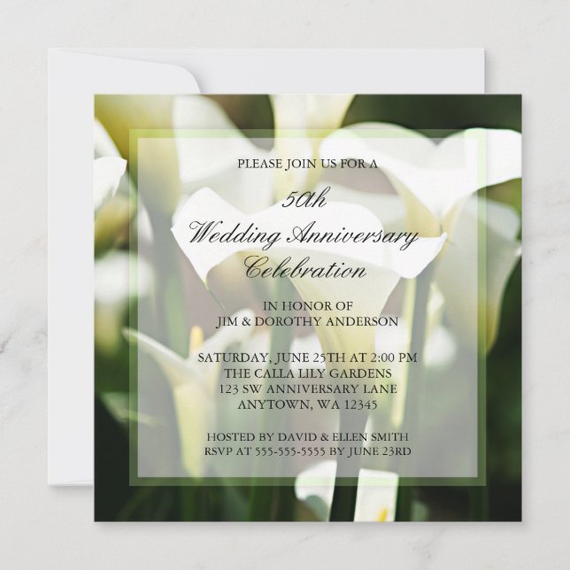 White Calla Lily 50. Hochzeitstag Einladung (Vorderseite)