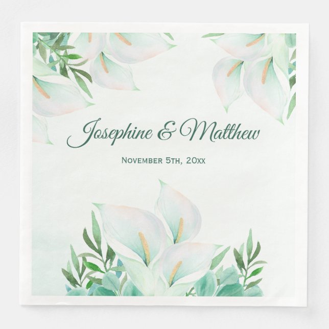 White Calla Lily Floral Wedding Napkins Serviette (Vorderseite)