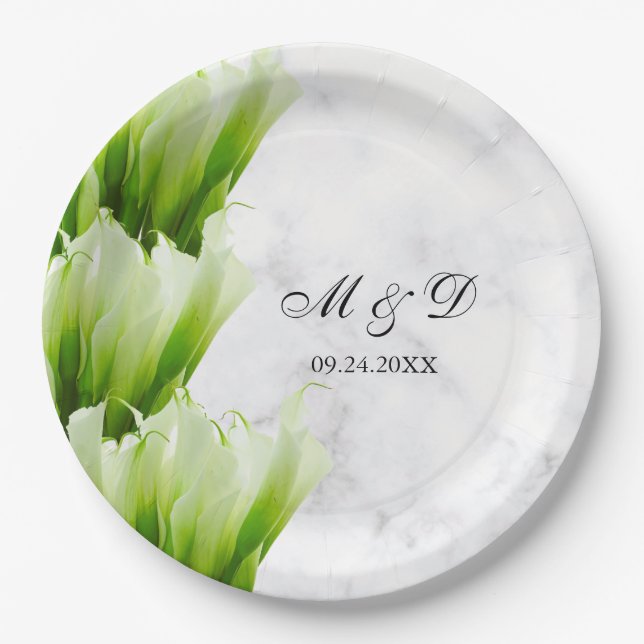 White Calla Lily Florals Wedding Paper Plate Pappteller (Vorderseite)
