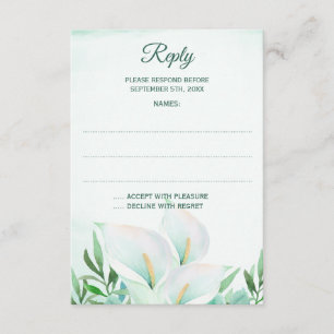 White Calla Lily Monogram Wedding Reply Cards RSVP Karte