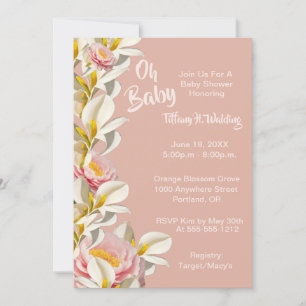 White Calla Lily & Peony Oh Baby Girl Babydusche Einladung