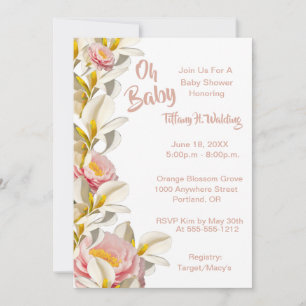 White Calla Lily & Peony Oh Baby Girl Babydusche Einladung