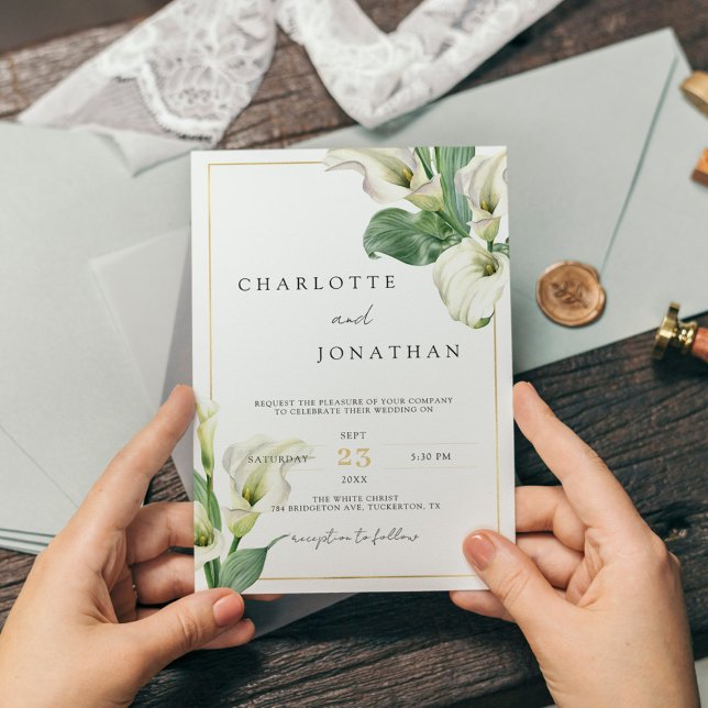 White Calla Lily Romantische klassische Hochzeit Einladung (Von Creator hochgeladen)