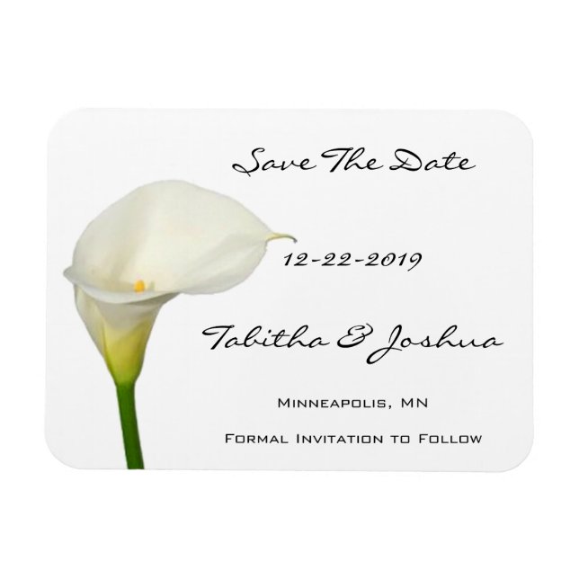 White Calla Lily speichern das Date Magnet (Horizontal)