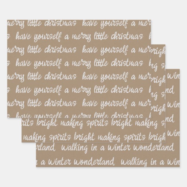 White Calligraphy Christmas Song Verses Kraft Wrap Geschenkpapier Set (Set)