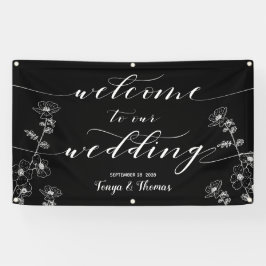 White Calligraphy Floral Black Begrüßung Banner
