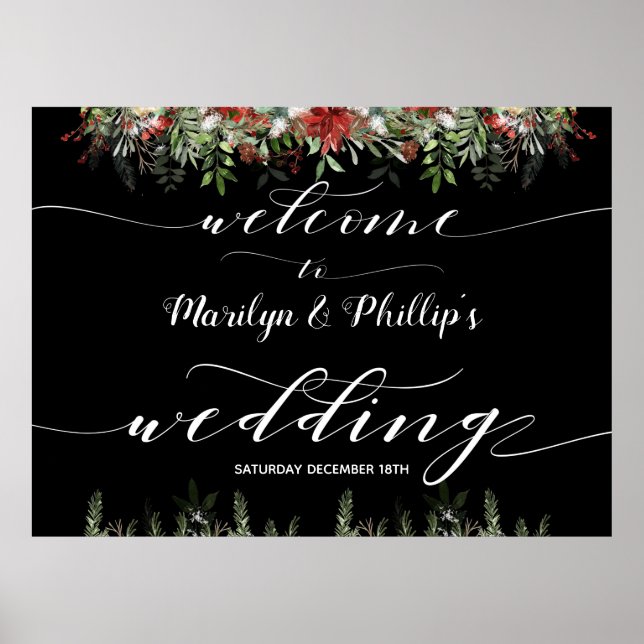 White Calligraphy Herzlich Willkommen zum Hochzeit Poster (Vorne)