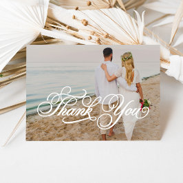 White Calligraphy Script Wedding Foto Overlay Dankeskarte