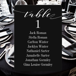 White Calligraphy Wedding Black Seating Chart Card Einladung
