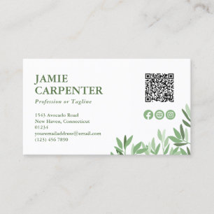 White Calm Greenery QR Code Foto Social Media Visitenkarte