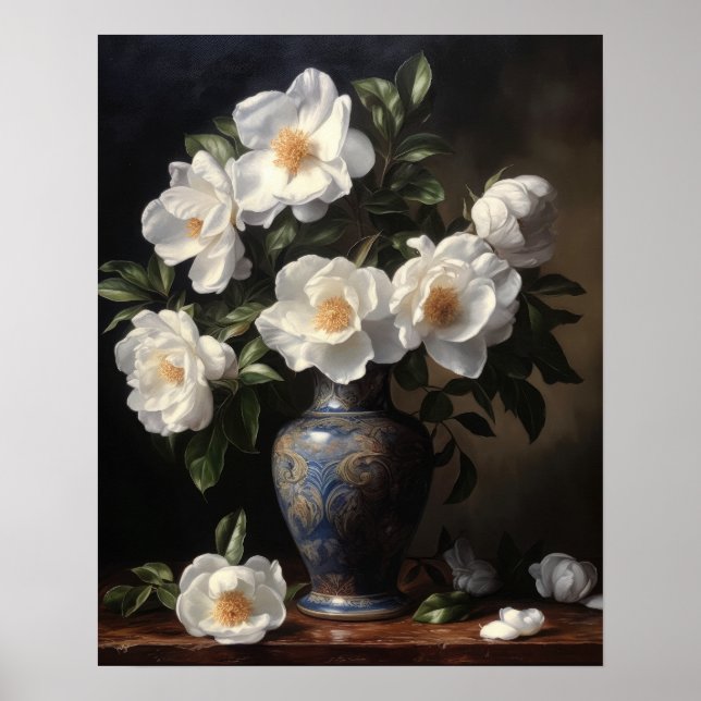 White Camellia Blume Art Print Poster (Vorne)