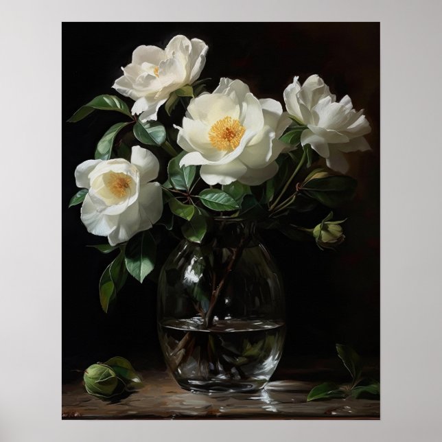 White Camellia Blume Art Print Poster (Vorne)