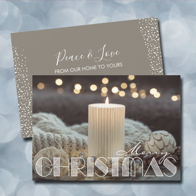 White Candle Cosy Weihnachten (White candle cozy Merry Christmas holiday flat greeting  cards)