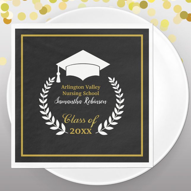 White Cap und Laurel Graduation Party Paper Napkin Serviette (Von Creator hochgeladen)