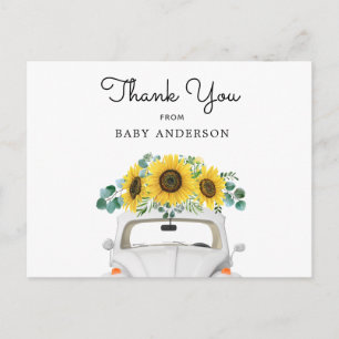 White Car und Sonnenblumen Danke Postkarte