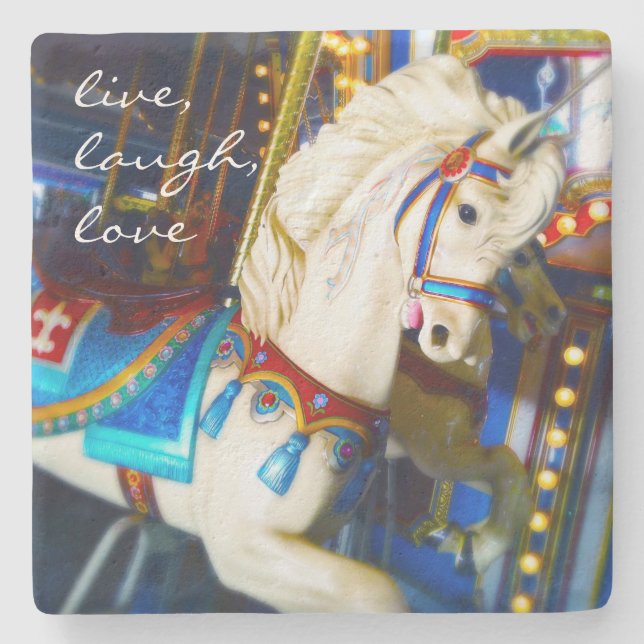 White Carousel Pferd Foto Live Lagh Liebe Zitat Steinuntersetzer (Vorderseite)