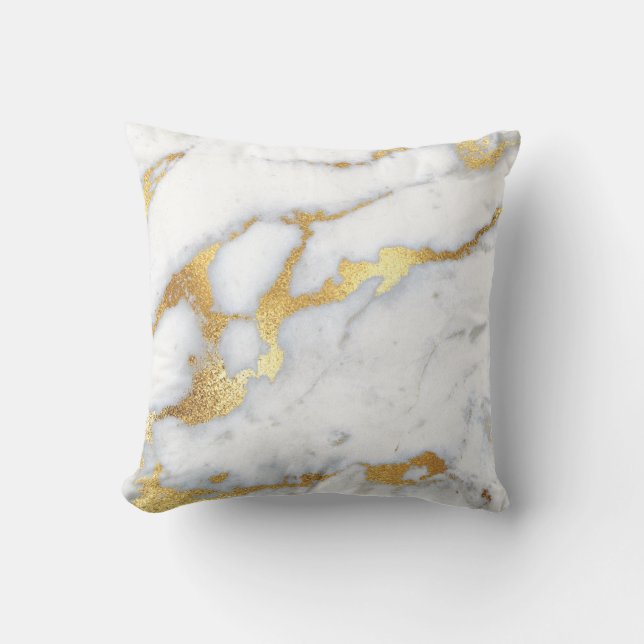 White Carrara Gold Grau Glitzer Marmorstein Kissen (Vorderseite)