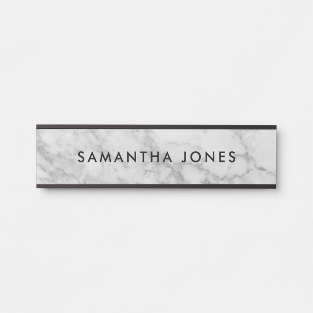White Carrara Marble Black Classic Personalisiert Türschild (Vorderseite )