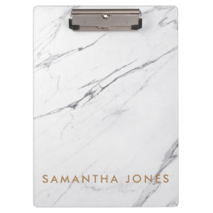 White Carrara Marble Gold Classic Moderne Klemmbrett