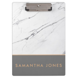 White Carrara Marble Gold Classic Moderne Klemmbrett