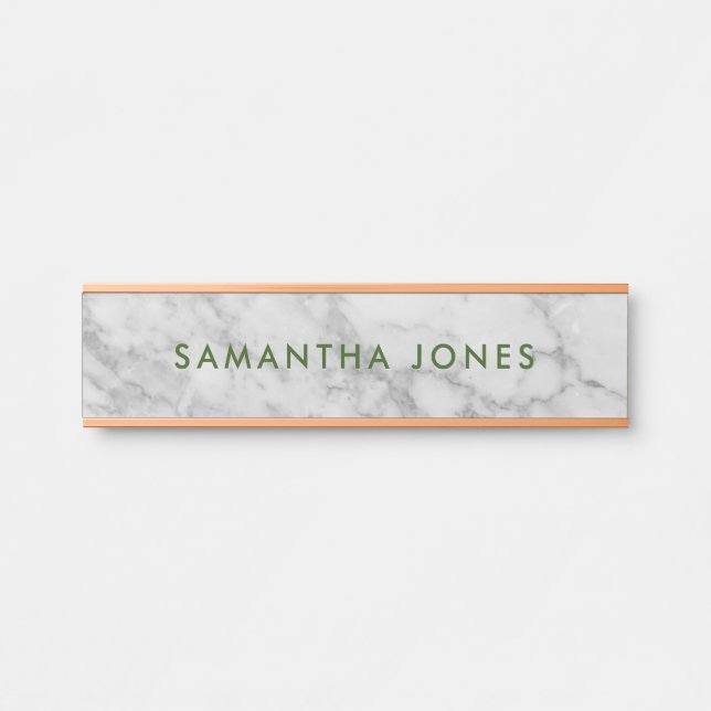White Carrara Marble Gold Classic Personalised Doo Türschild (Vorderseite )