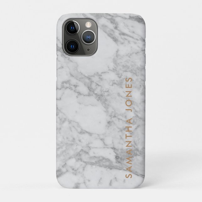 White Carrara Marble Gold Classic Personalisiert Case-Mate iPhone Hülle (Rückseite)
