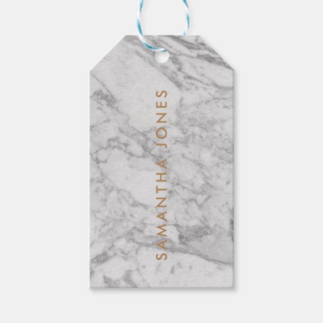 White Carrara Marble Gold Classic Personalisiert Geschenkanhänger (Vorderseite)