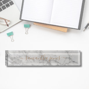 White Carrara Marble Gold Classic Personalisiert Namensplakette