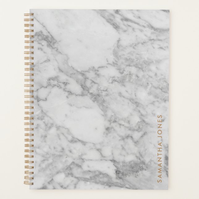 White Carrara Marble Gold Classic Personalisiert Planer (Vorderseite)