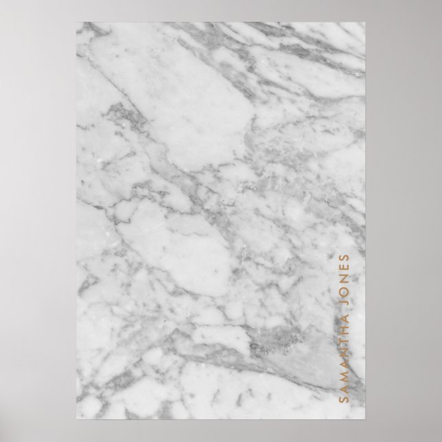 White Carrara Marble Gold Classic Personalisiert Poster (Vorne)