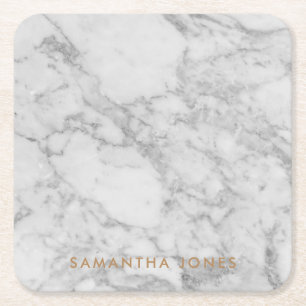 White Carrara Marble Gold Classic Personalisiert Rechteckiger Pappuntersetzer