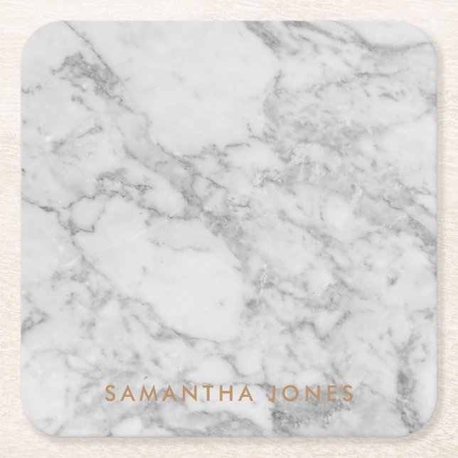 White Carrara Marble Gold Classic Personalisiert Rechteckiger Pappuntersetzer (Vorderseite)