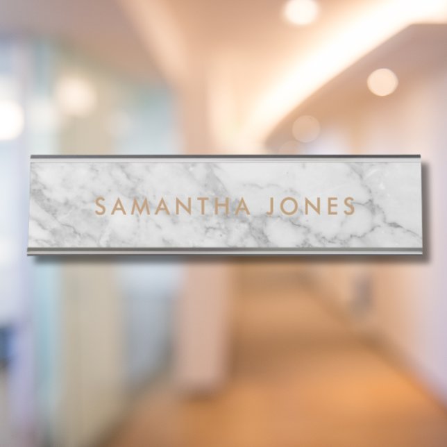 White Carrara Marble Gold Classic Personalisiert Schreibtischnamensplakette (Von Creator hochgeladen)