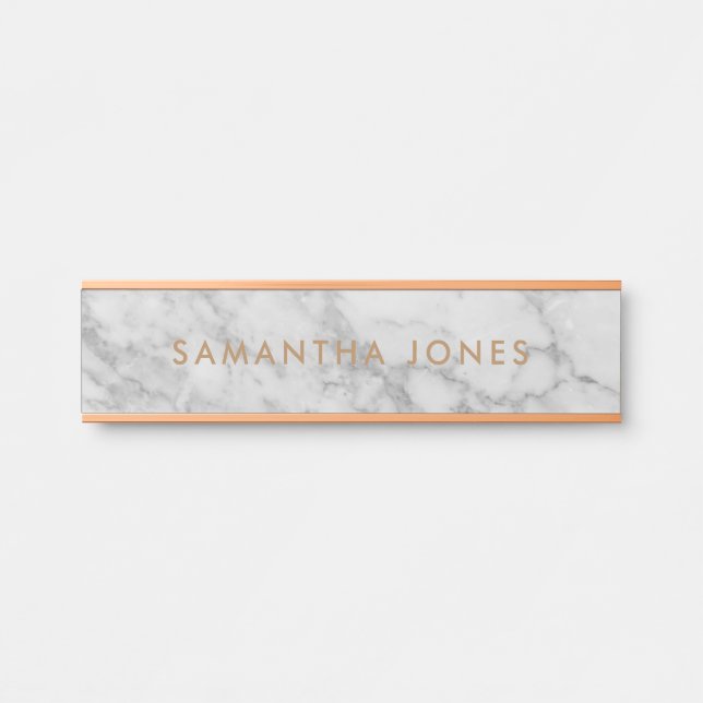 White Carrara Marble Gold Classic Personalisiert Türschild (Vorderseite )